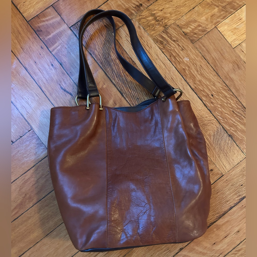 Vintage Brown Leather Tote Bag; GUC!